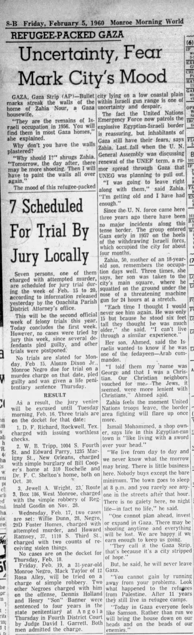 Uncertainty, Fear Mark City's Mood — Monroe Morning World, 5 February 1960