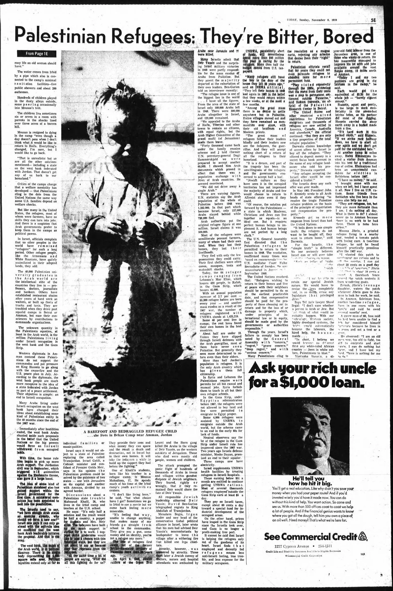 Palestinian Refugees: They're Bitter, Bored — Florida Today, 8 November 1970