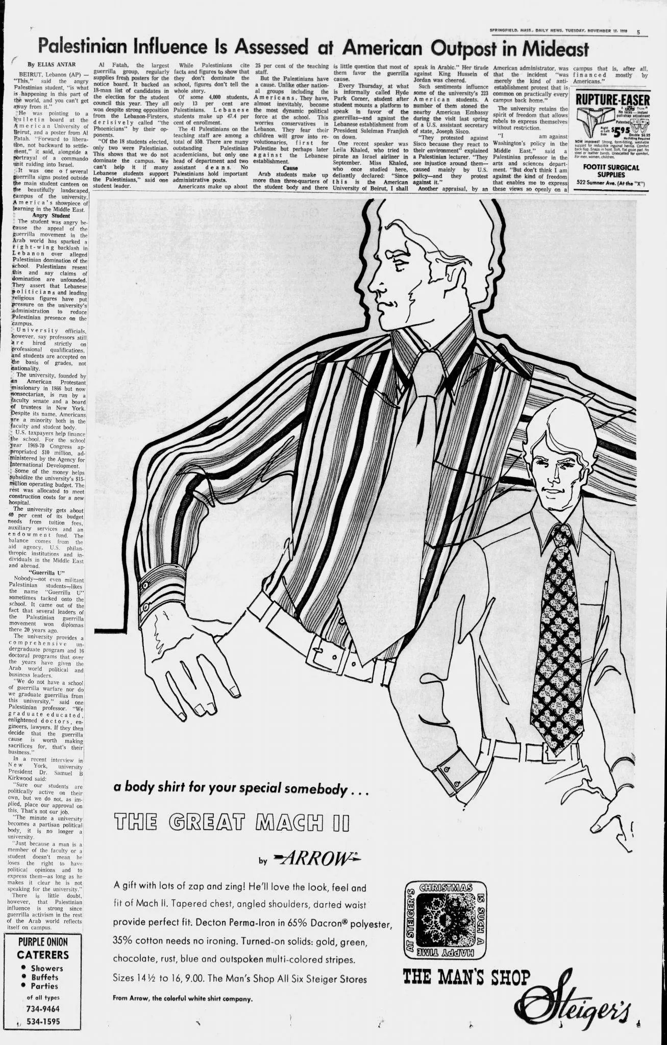 Palestinian Influence Is Assessed at American Outpost in Mideast — Springfield Daily News, 17 November 1970
