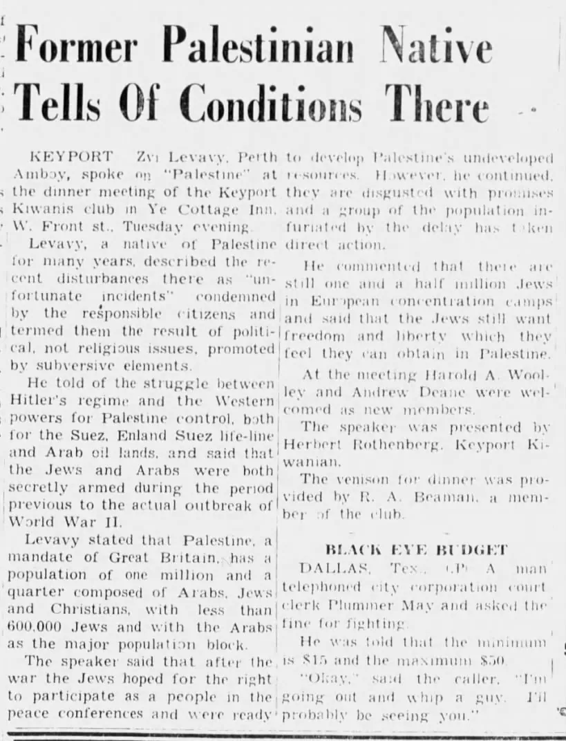 Former Palestinian Native Tells Of Conditions There — The Daily Record, 24 December 1946