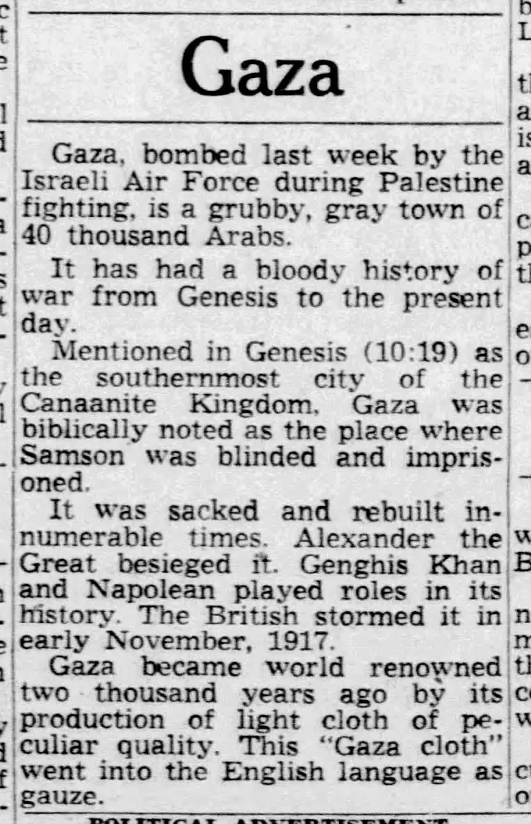 Gaza — Omaha World-Herald, 26 October 1948