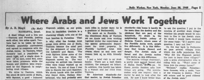 Where Arabs and Jews Work Together — Daily Worker, 28 June 1948