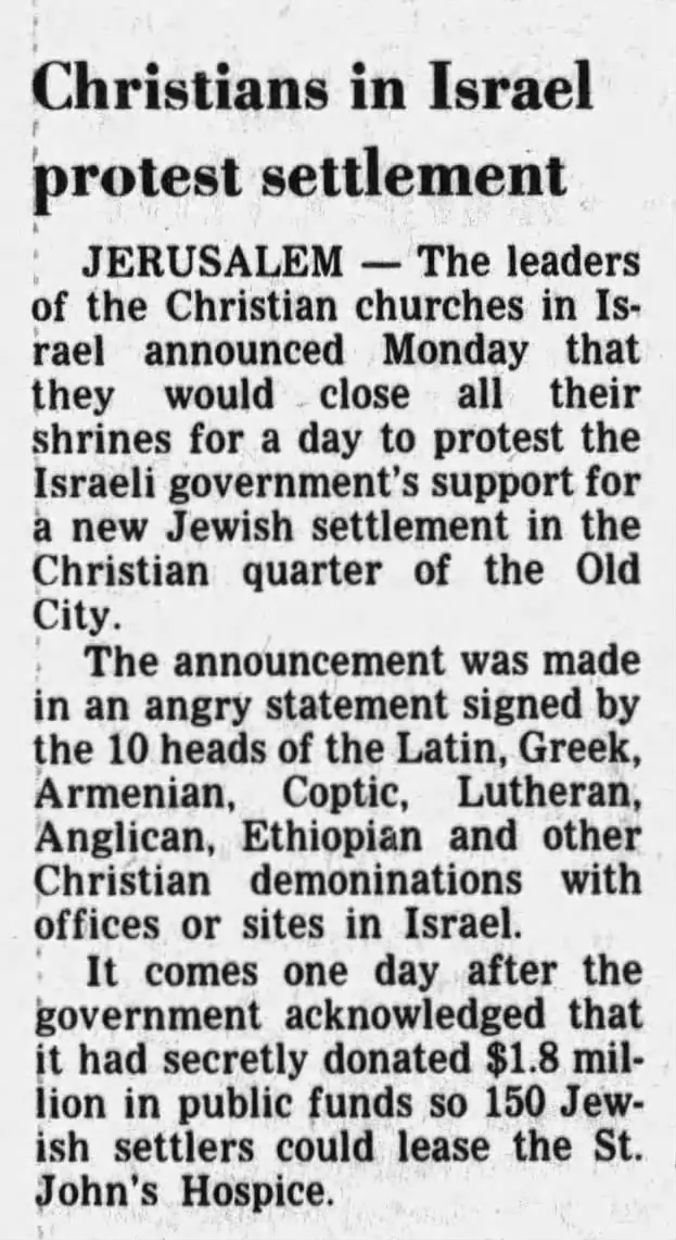 Christians in Israel protest settlement — The Daily Press, 24 April 1990
