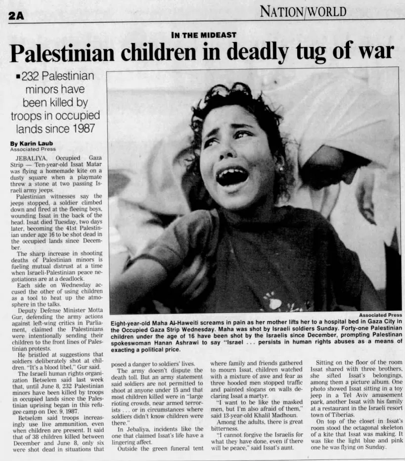Palestinian children in deadly tug of war — Grand Forks Herald, 22 July 1993