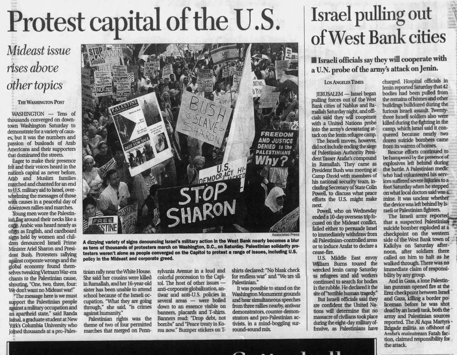 Protest capital of the U.S. &mdash; The Daily Herald, 21 April 2002