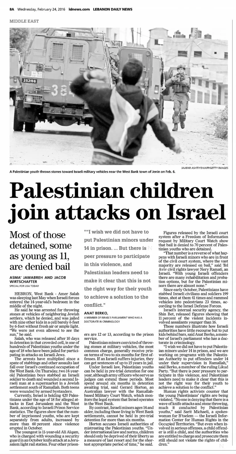 Middle East — Lebanon Daily News, 24 February 2016