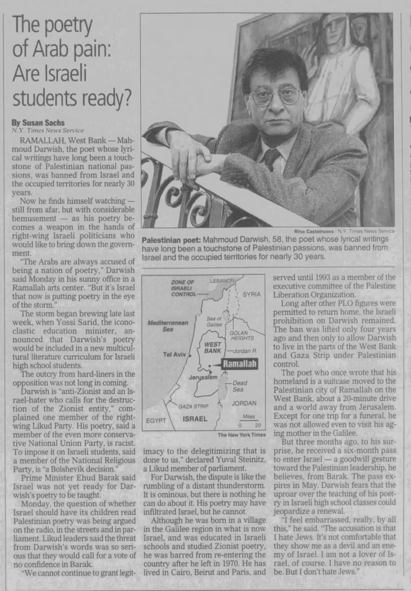 The poetry of Arab pain: Are Israeli students ready? — The Bulletin, 7 March 2000