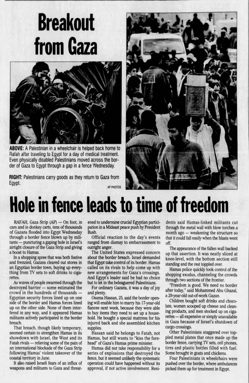 Breakout from Gaza — Great Falls Tribune, 24 January 2008