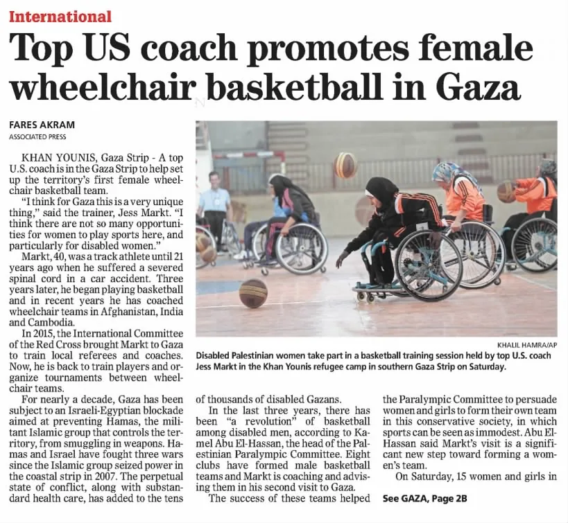 Top US coach promotes female wheelchair basketball in Gaza — The Daily Times, 31 May 2016
