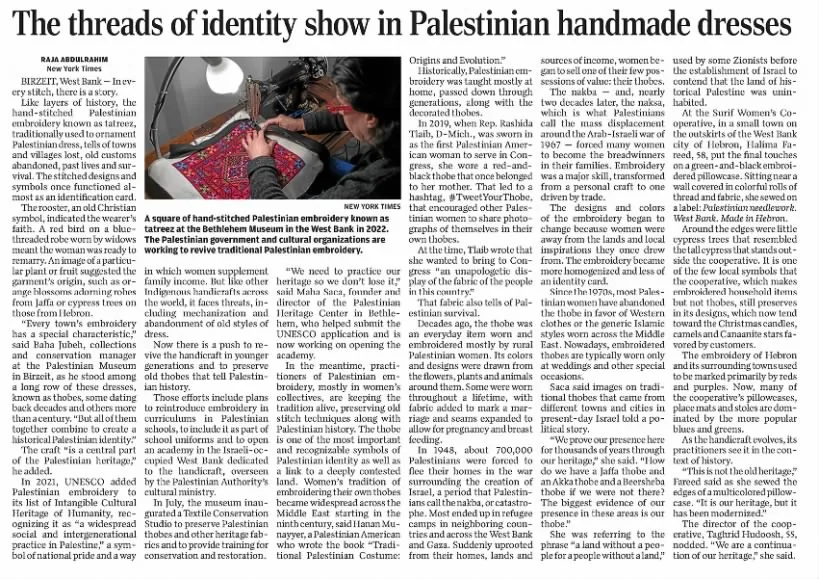 The threads of identity show in Palestinian handmade dresses — The Buffalo News, 10 September 2023