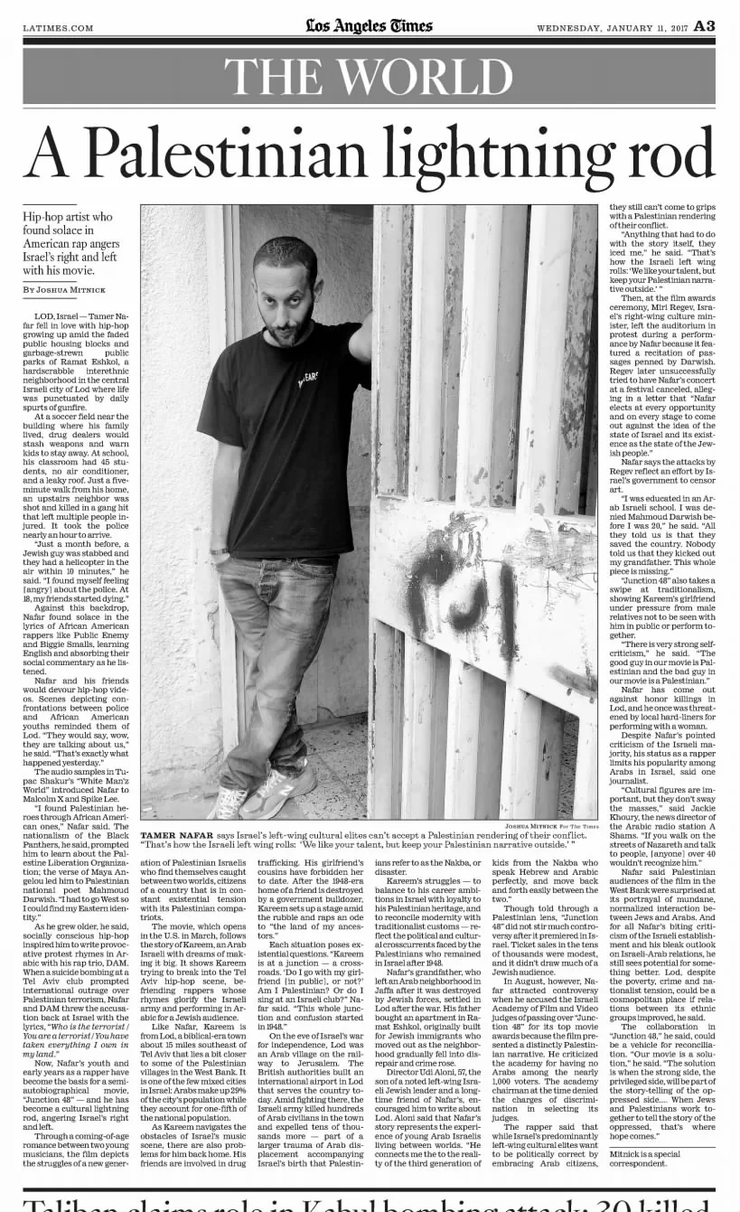A Palestinian lightning rod — Los Angeles Times, 11 January 2017