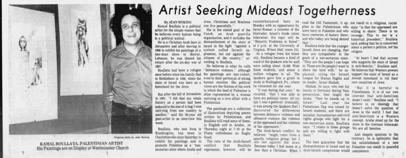 Artist Seeking Mideast Togetherness — The Daily Progress, 3 May 1972