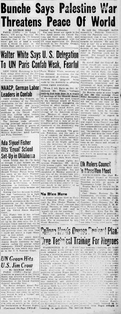 Walter White Says U.S. Delegation To UN Paris Confab Weak, Fearful — Call and Post, 30 October 1948
