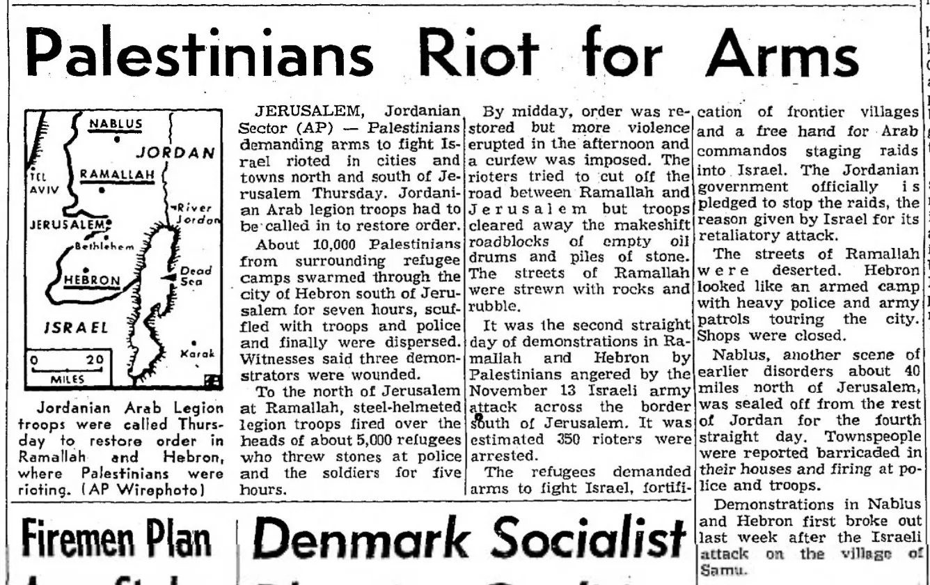 Palestinians Riot for Arms &mdash; The Daily Oklahoman, 25 November 1966