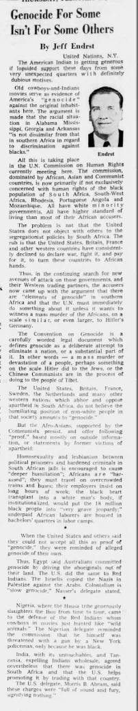Genocide For Some Isn't For Some Others — Indianapolis Star, 22 February 1968