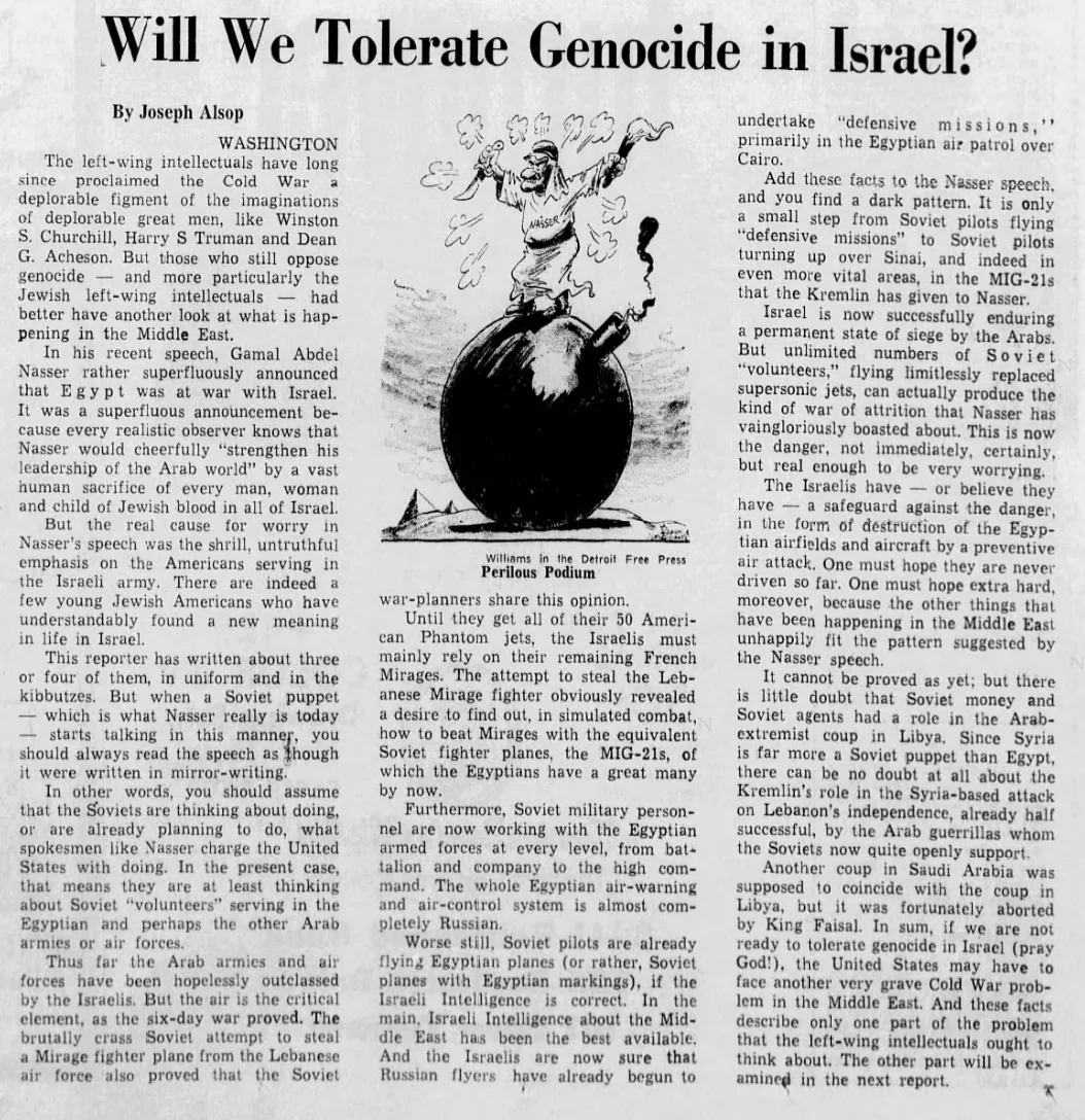 Will We Tolerate Genocide in Israel? — The Sentinel, 14 November 1969