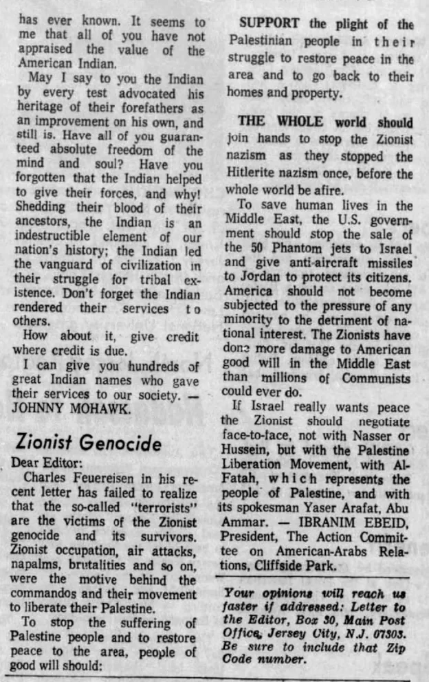 Zionist Genocide — The Jersey Journal, 27 February 1969