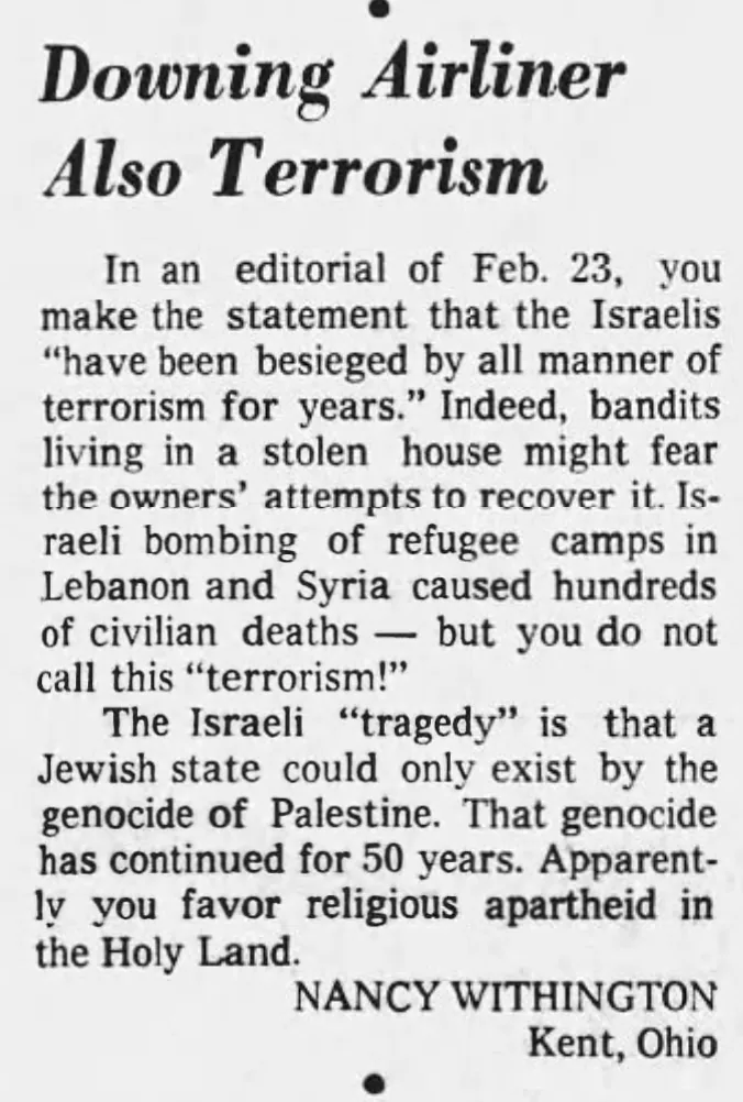 Downing Airliner Also Terrorism — The Miami Herald, 14 March 1973