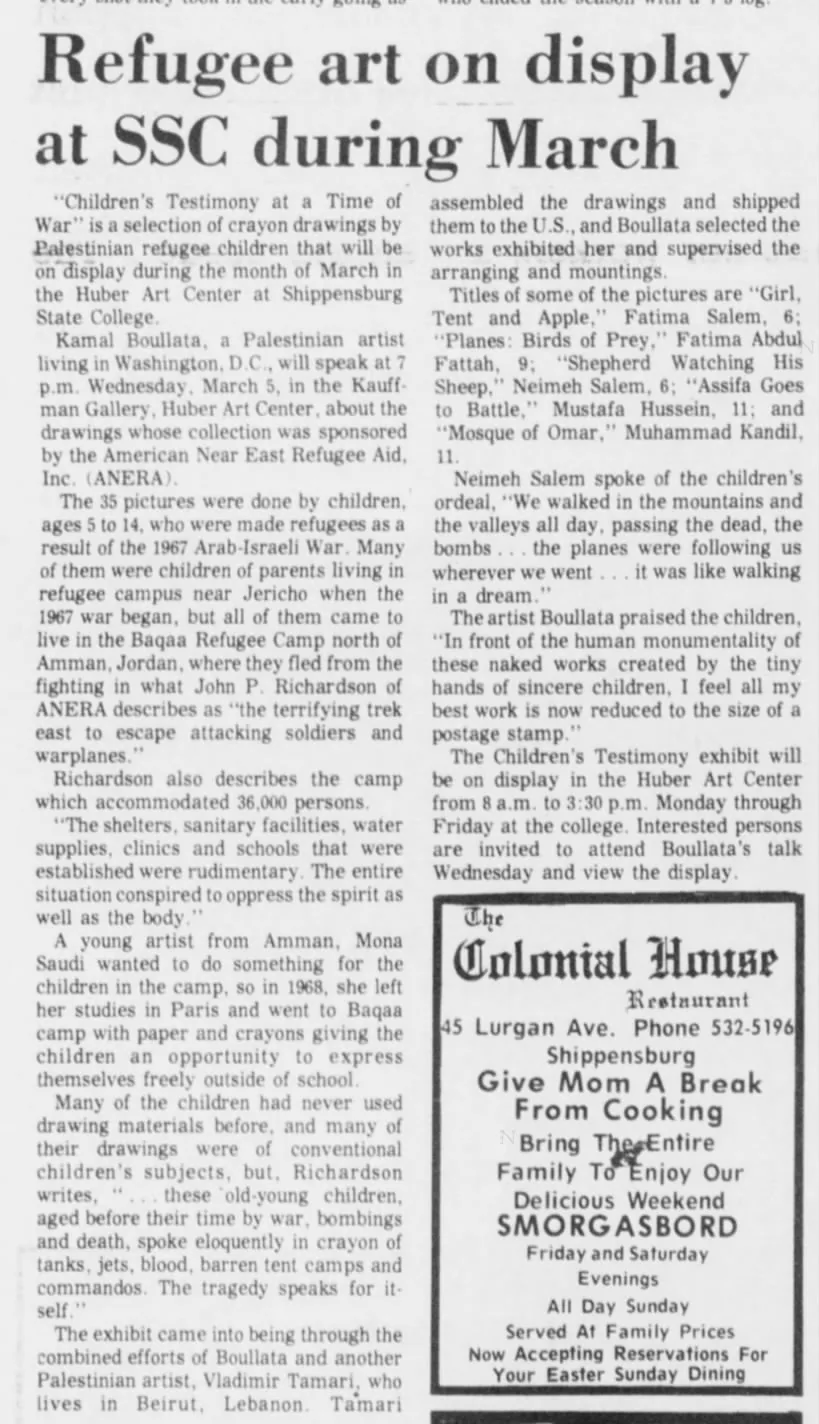 Refugee art on display at SSC during March — News Chronicle, 4 March 1975