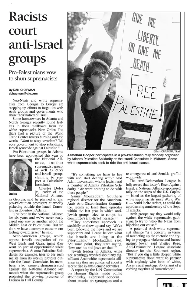 Racists court anti-Israel groups — The Atlanta Constitution, 24 August 2002