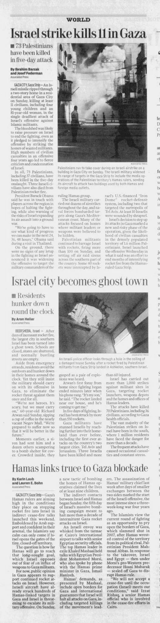 Israel strike kills 11 in Gaza &mdash; Times Record News, 19 November 2012