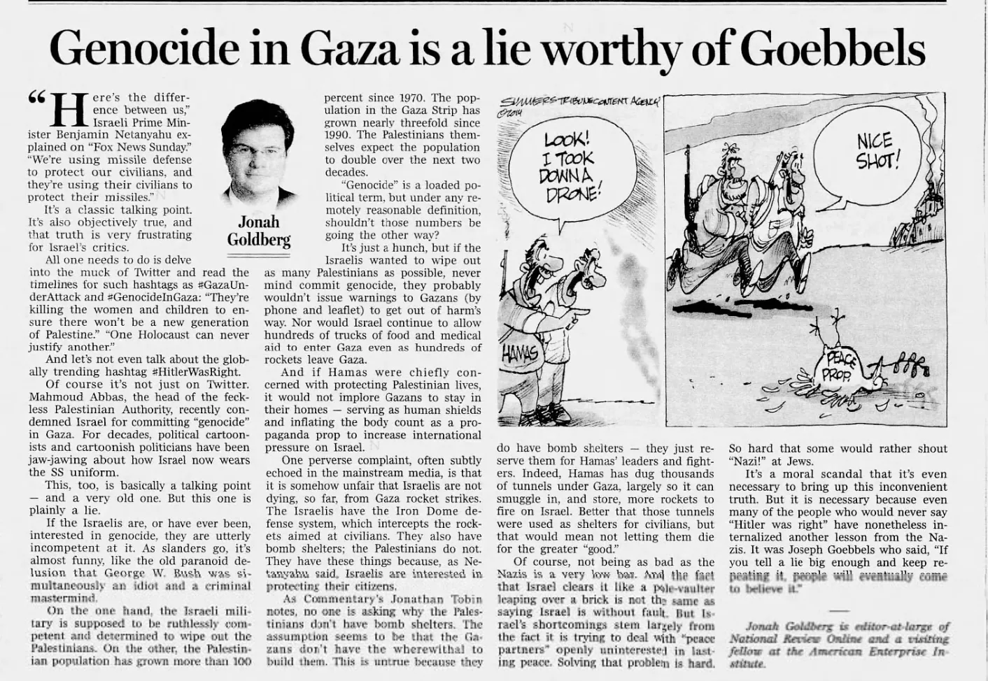 Genocide in Gaza is a lie worthy of Goebbels — The Register-Guard, 17 July 2014