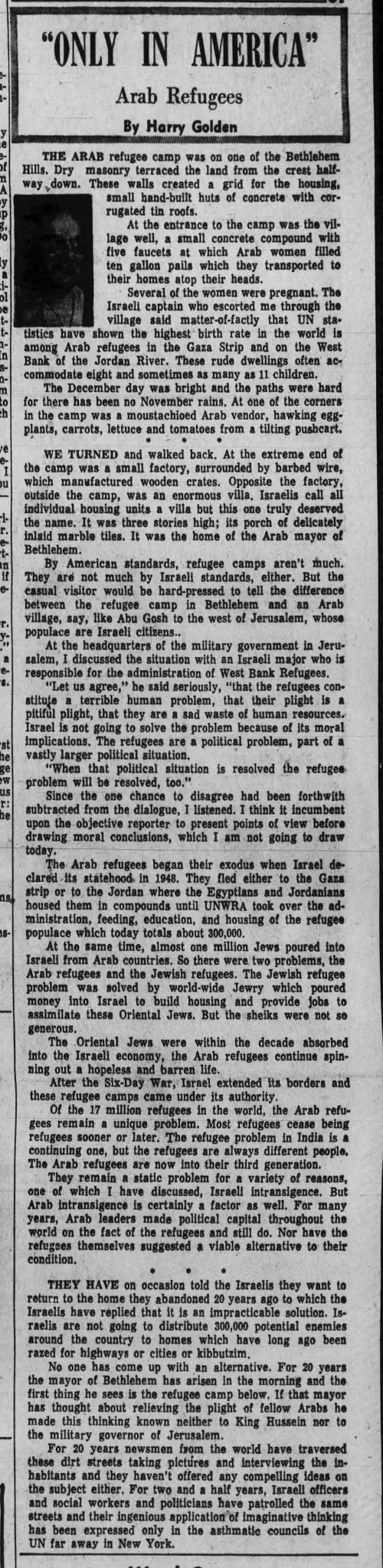 Arab Refugees &mdash; The News, 7 January 1970