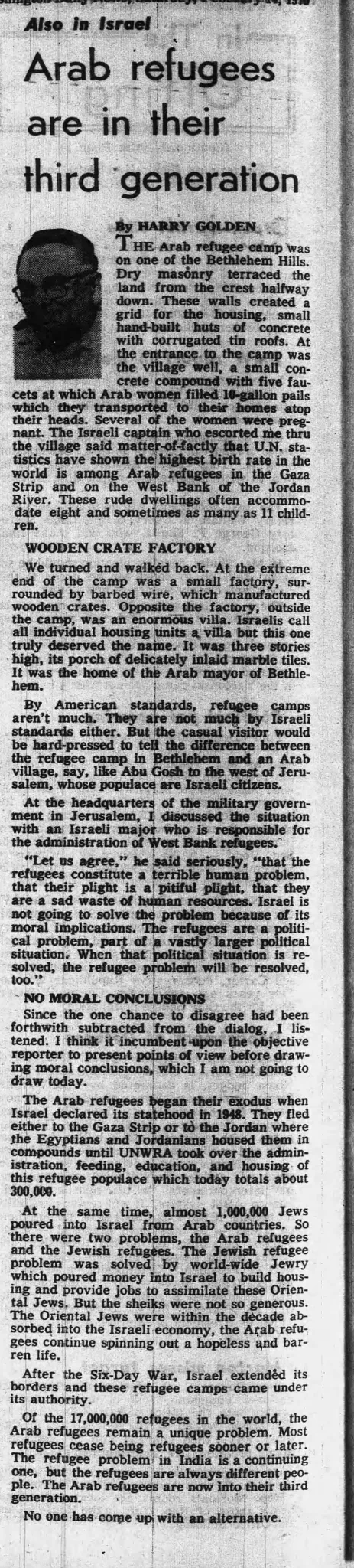 Arab refugees are in their third generation &mdash; Washington Daily News, 4 November 1970