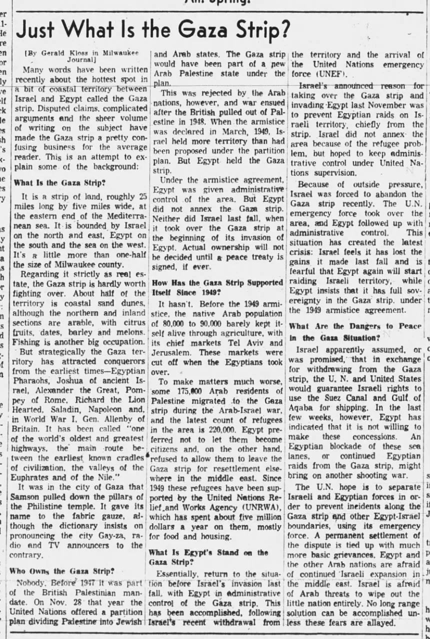 Just What Is the Gaza Strip? &mdash; St. Joseph News-Press, 26 March 1957
