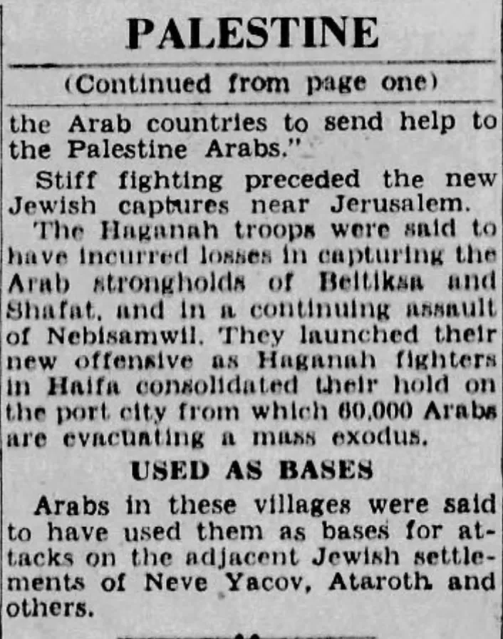 Palestine — Beaumont Journal, 23 April 1948