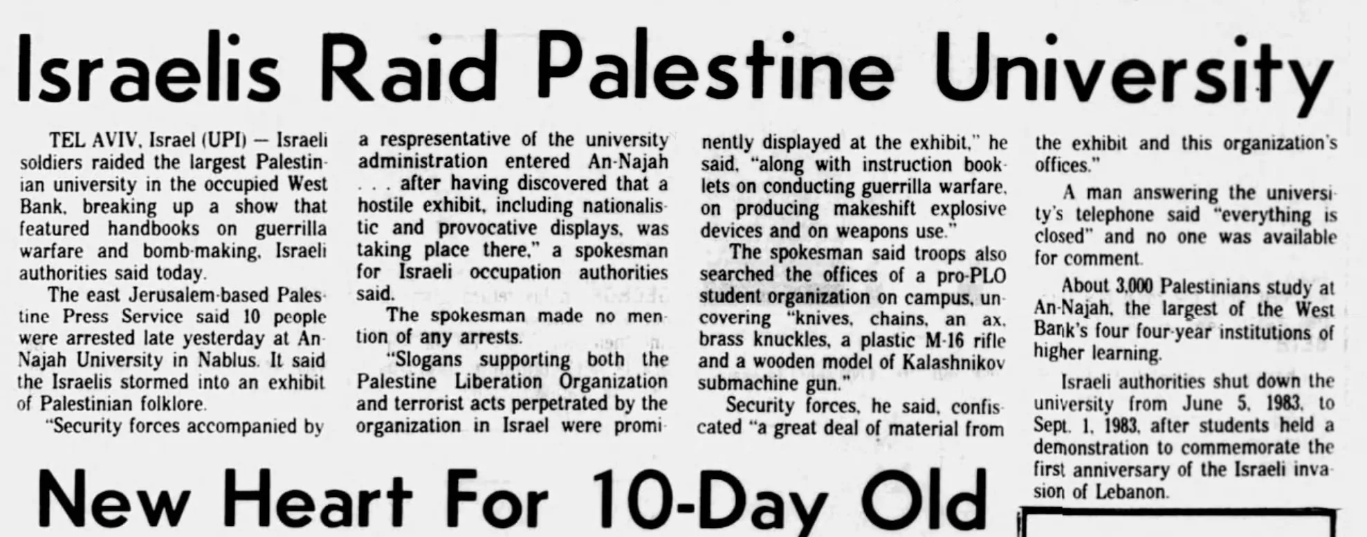 Israelis Raid Palestine University — The Indianapolis News, 30 July 1984