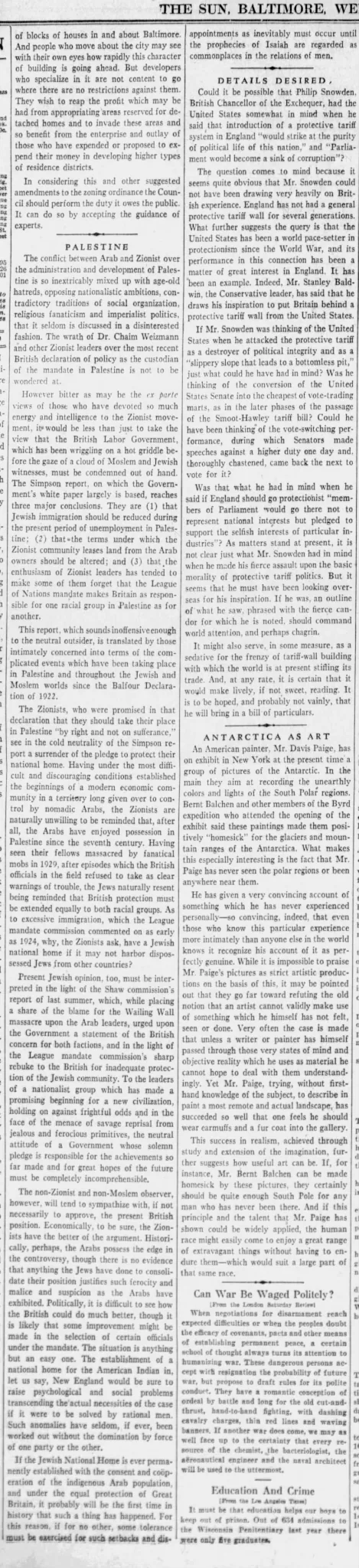 PALESTINE &mdash; The Baltimore Sun, 22 October 1930