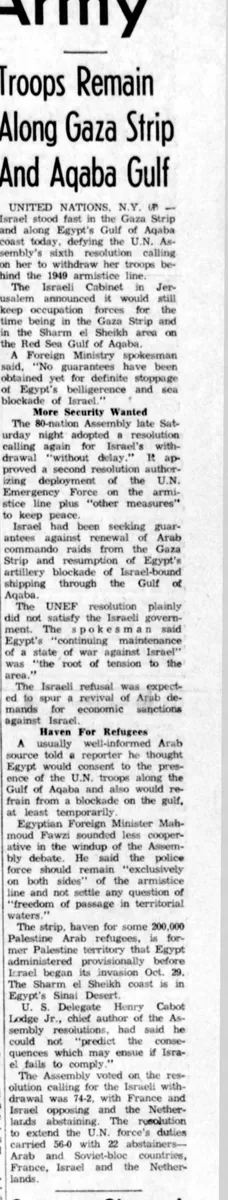 Troops Remain Along Gaza Strip And Aqaba Gulf — Solano Napa News Chronicle, 2 November 1956