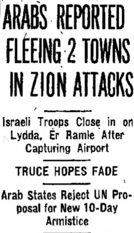 ARABS REPORTED FLEEING 2 TOWNS IN ZION ATTACKS — The Bridgeport Telegram, 11 July 1948