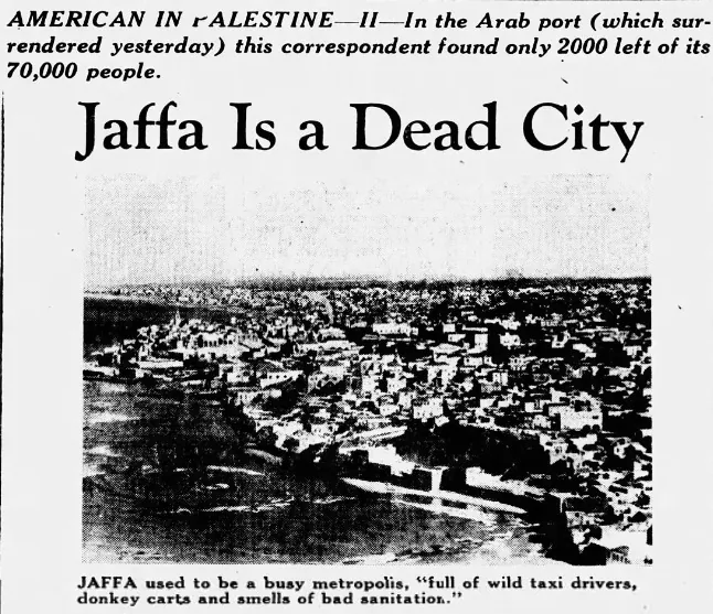 Jaffa Is a Dead City — The Boston Globe, 14 May 1948