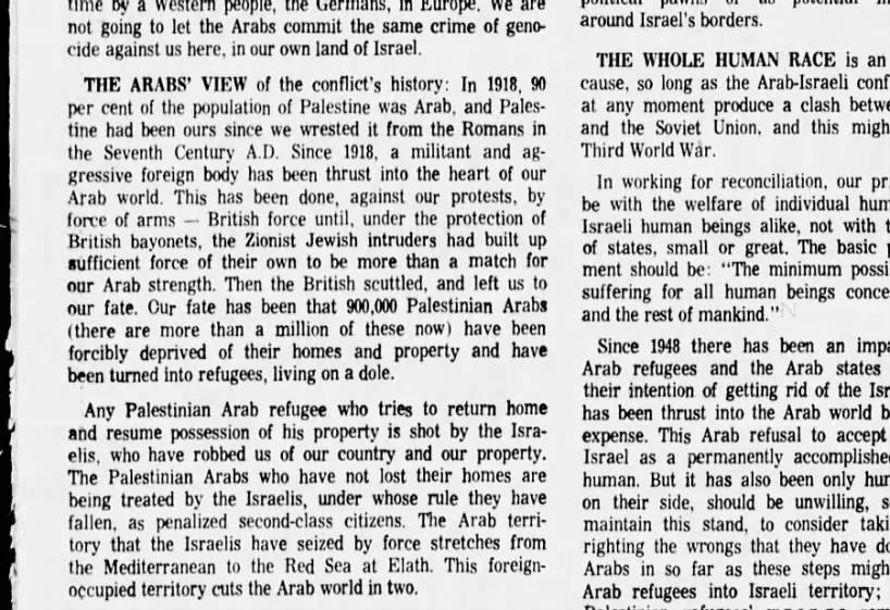 The Arabs' View of the conflict's history (Toynbee) — The Arizona Republic, 18 June 1967