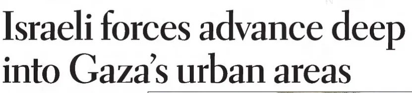 Israeli forces advance deep into Gaza's urban areas &mdash; The Olympian, 12 January 2009