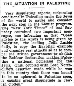 The Situation in Palestine — The American Israelite, 6 July 1922