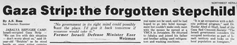 Gaza Strip: the forgotten stepchild — Northwest Herald, 4 January 1988