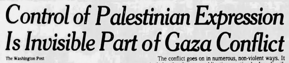 Control of Palestinian Expression Is Invisible Part of Gaza Conflict — Omaha World-Herald, 30 May 1984