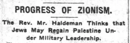 PROGRESS OF ZIONISM — The New York Times, 16 December 1901