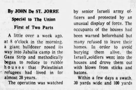 Bulldozers in Jabalia — The Morning Union, 25 August 1971