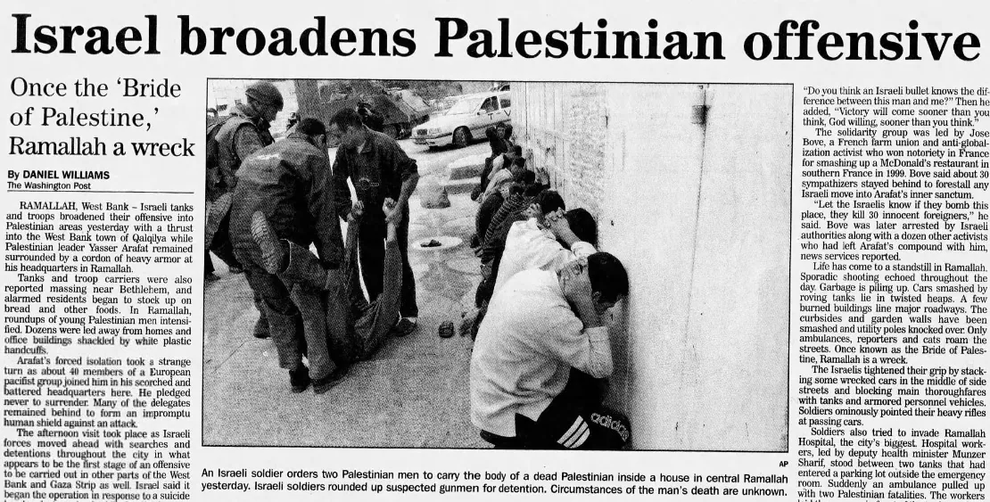 Israel broadens Palestinian offensive — Concord Monitor, 1 April 2002