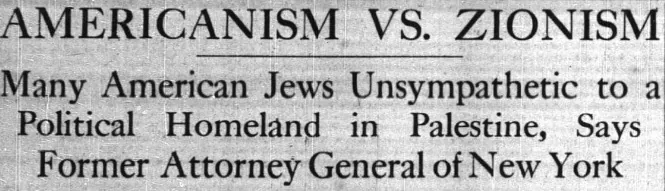 AMERICANISM VS. ZIONISM — The New York Times, 22 December 1918