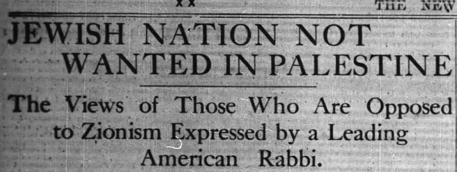JEWISH NATION NOT WANTED IN PALESTINE — The New York Times, 25 November 1917