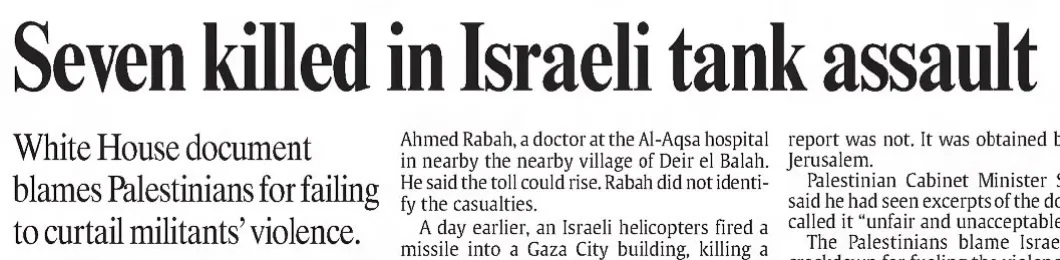 Seven killed in Israeli tank assault — Fresno Bee, 6 December 2002