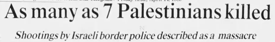 As many as 7 Palestinians killed — Fort Worth Star Telegram, 14 April 1989