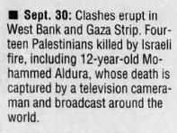 Sept. 30: Clashes erupt in West Bank and Gaza Strip — Florida Today, 13 October 2000