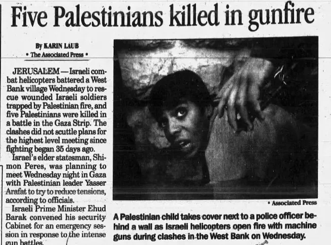 Five Palestinians killed in gunfire — The Lima News, 2 November 2000