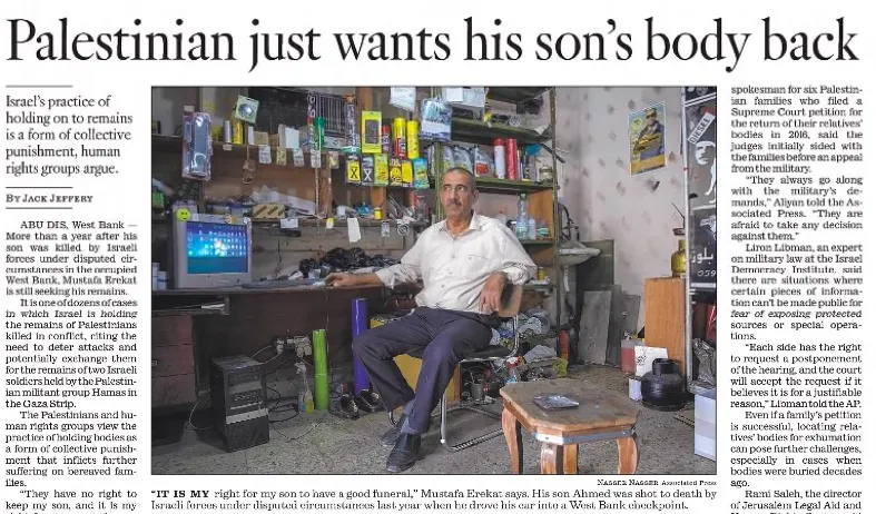 Palestinian just wants his son's body back — Los Angeles Times, 12 October 2021
